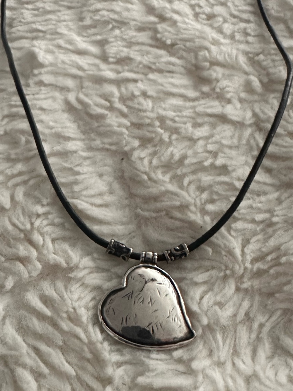 Silver Heart Pendant Necklace with Black Cord